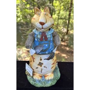 CBK Midwest 10” Gardening Cat Metal Ceramic Votive Holder -S1